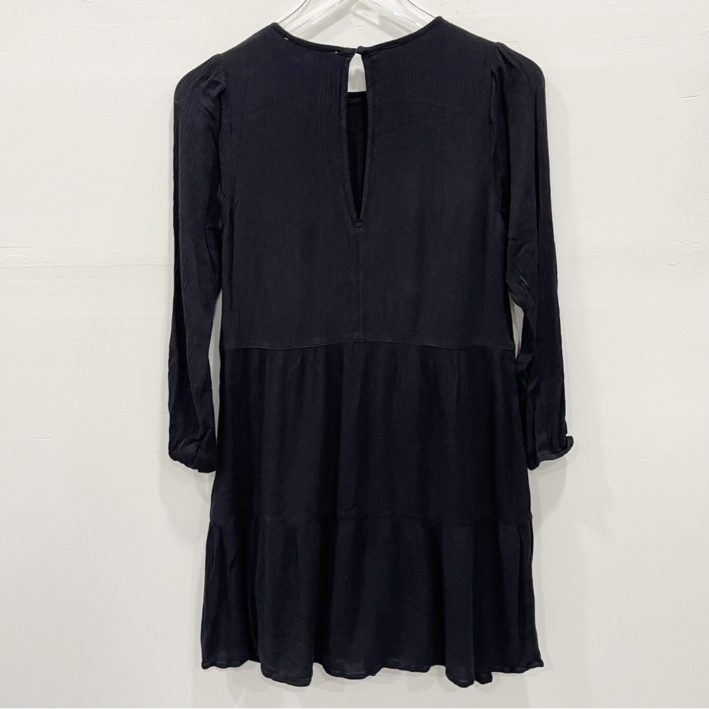 Abercrombie & Fitch Black Tiered Long Sleeve Gauze Dress XS Tall - Picture 2 of 9